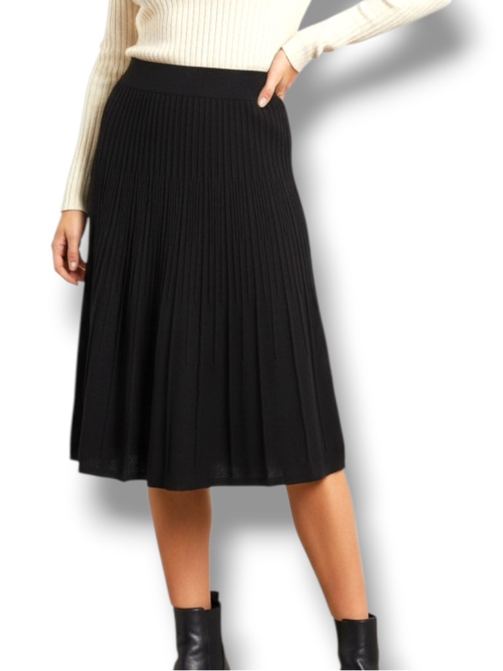 Elegant Black Ribbed Knit Sweater Midi Skirt   Knit A-Line. Women’s Size Small